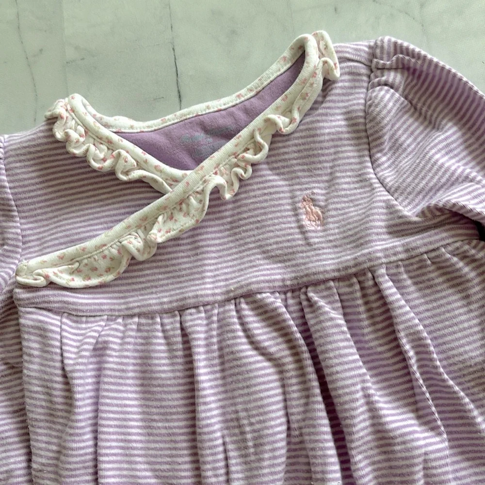 Ralph Lauren Baby Girls Purple Stripe Wrap Front Coverall (9M)